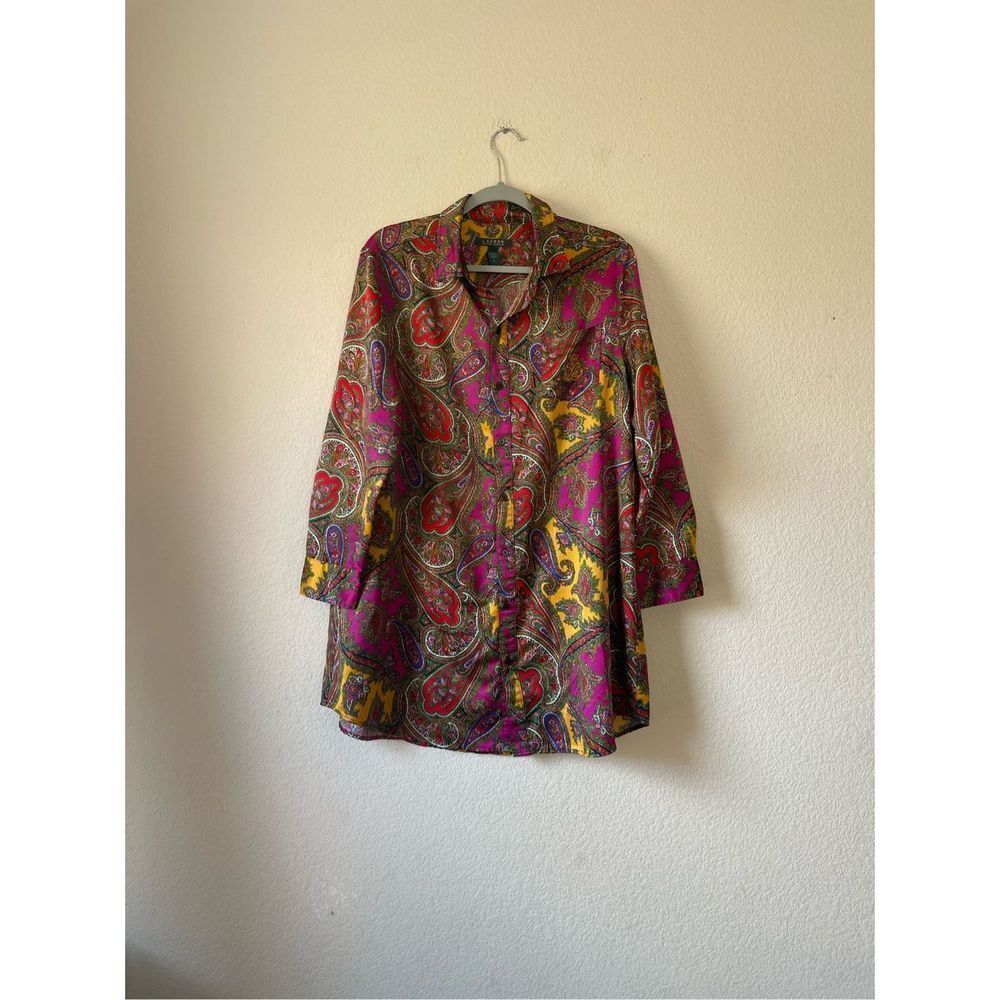 Lauren Ralph Lauren paisley‎ satin shirt dress night wear  size large